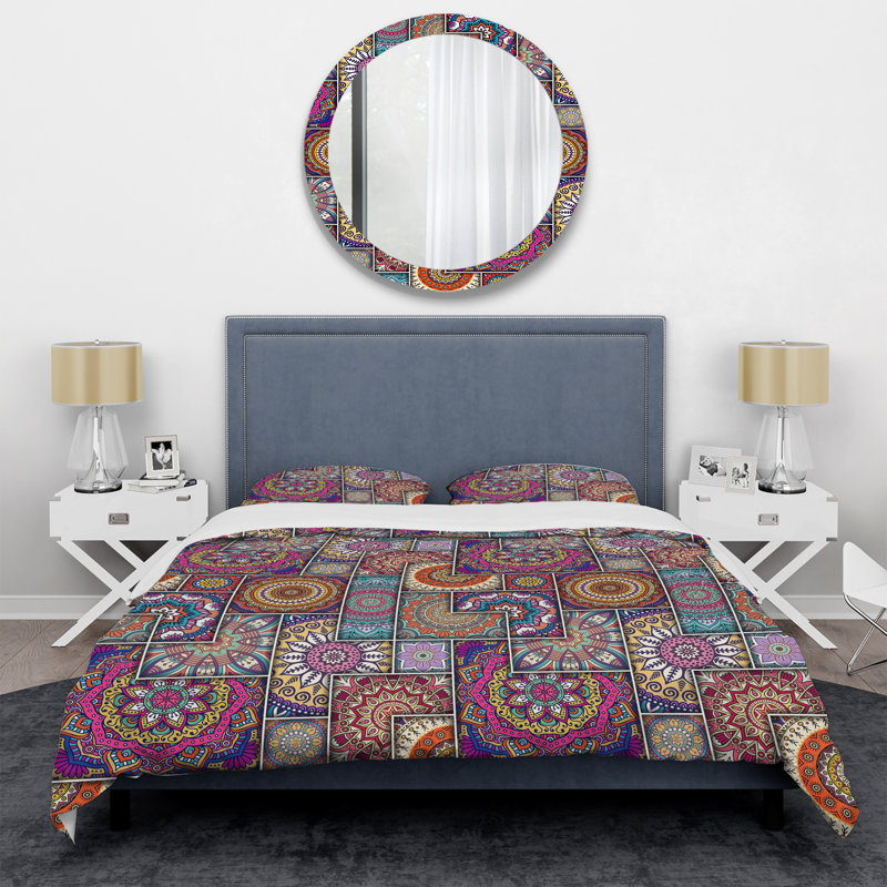 Multicolor Square Patchwork - Abstract Duvet Cover Set - Microfiber Polyester, Queen Duvet Cover + 2 Standard Shams