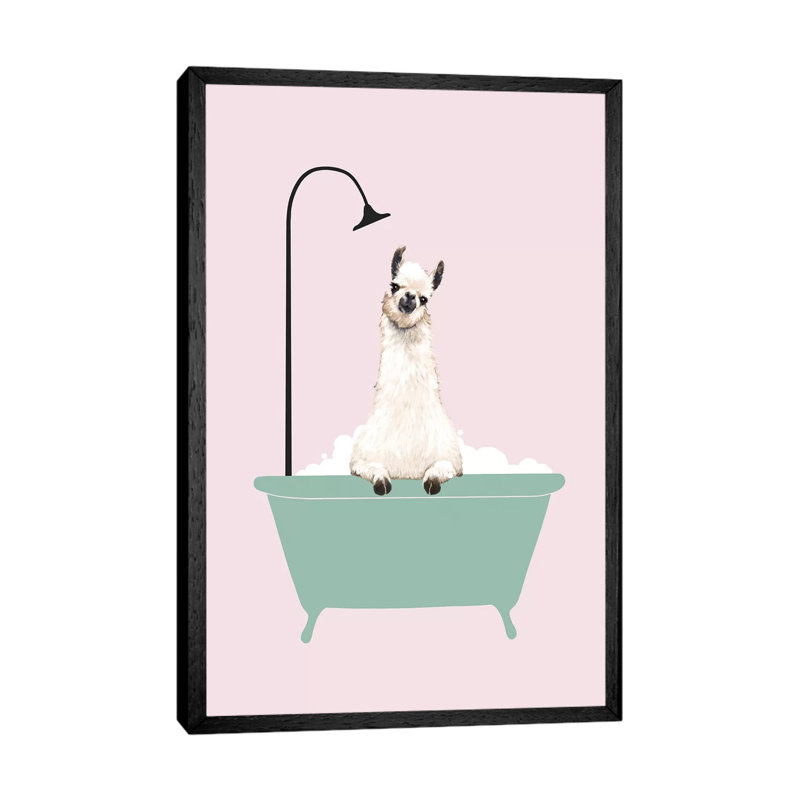 Llama Enjoying Bubble Bath by Big Nose Work - Print on Canvas, Black Framed, 152.5 cm H x 101.5 cm W