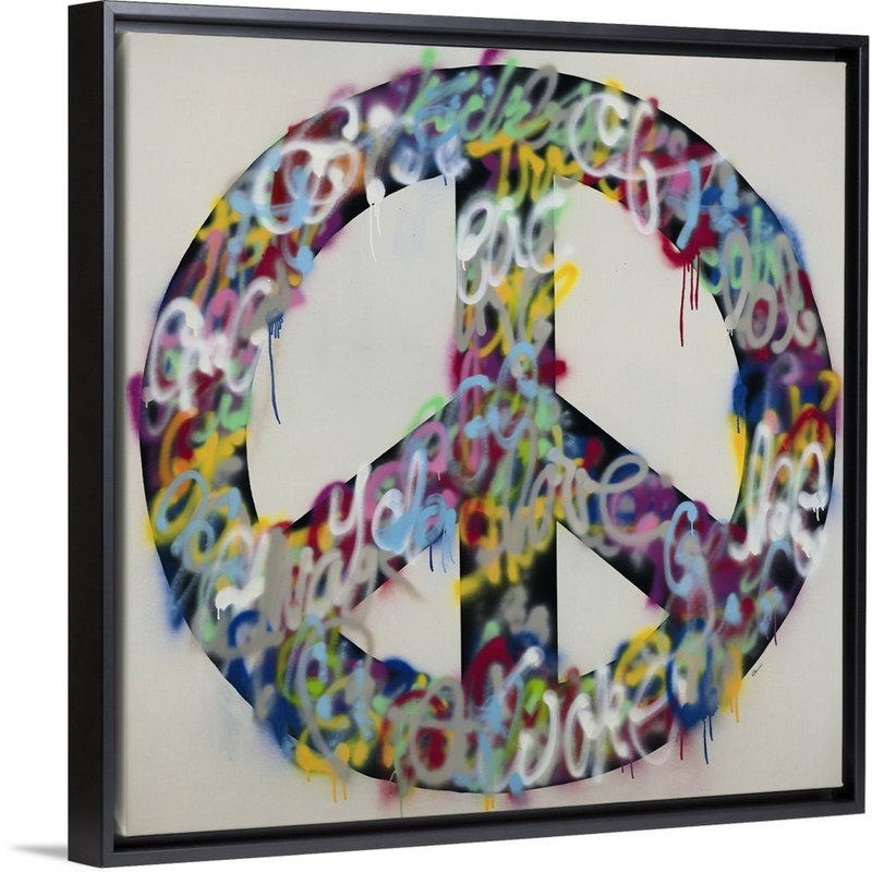 «Peace by Peace», peinture sur toile, Cadre flottant noir, H 17,7 po x l 17,7 po x p 1,75 po
