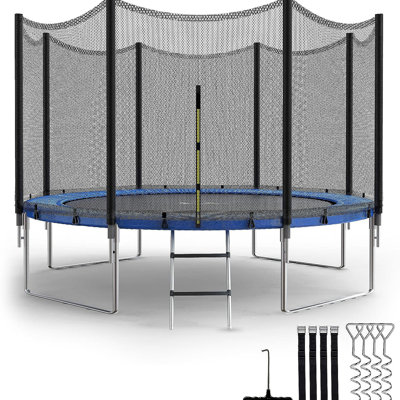Trampoline récréatif simple de luxe avec filet d'enclos, piquets de vent, 12 pi - Trampoline d'extérieur pour les enfants et les adultes, Happy Time, -12 pi