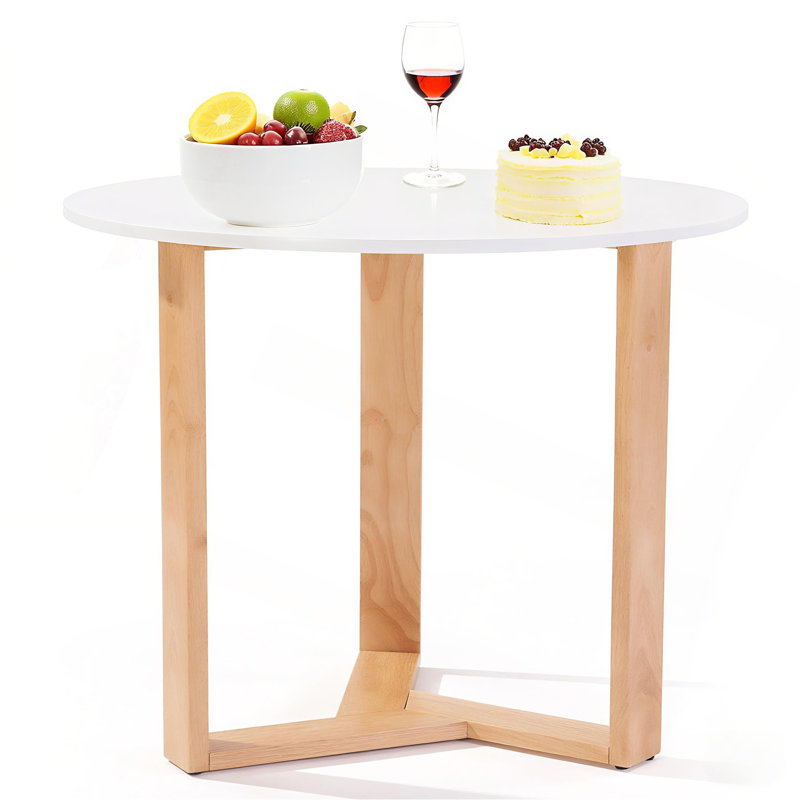 Table de salle à manger ronde 31,5 po pour petits espaces - Plateau en panneau de fibres à densité moyenne avec placage de bouleau avec pieds en bois d'hévéa et pieds réglables, hauteur de 29,7 po, table de cuisine pour 2 à 4 personnes