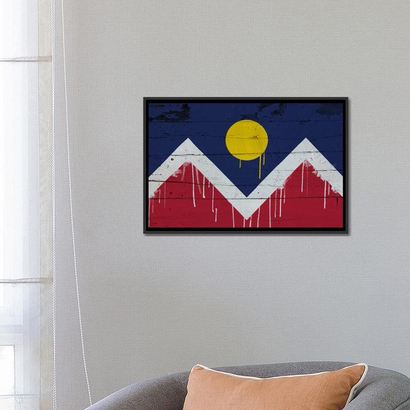 « denver flag », planches en bois avec peinture gouttes, impression sur toile, H 18 po x l 26 po x P 1,5 po, Pas de tapis