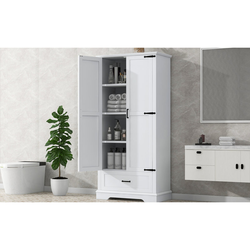 White Tall Cabinet - , 2 Doors, 1 Drawer, Adjustable Shelf, Ample Storage Space, Tipping Protection Mechanism Bathroom White, Shelves, Feature Assurance