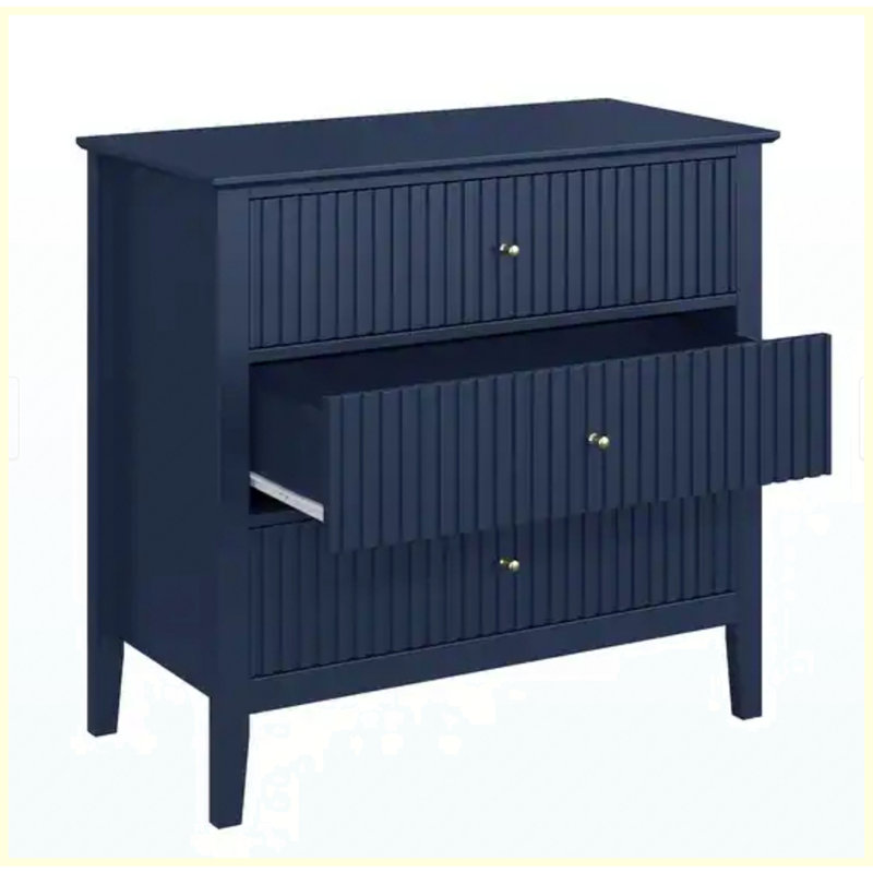 Grande table de bout moderne avec rangement à 32 tiroirs cannelés bleu 32 po, Bleu