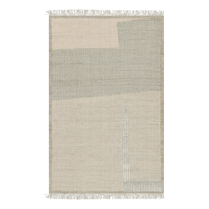 Rug & Kilim’S Flatweave Rug In Beige-Brown With Green & White Geometric Patterns