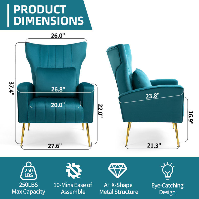 Upholstered velvet armchair, Bleu