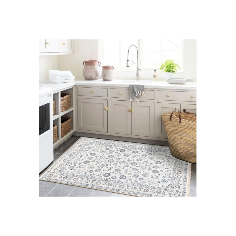 Tapis traditionnel lavable à motif floral, Sous-tapis rectangulaire de 3 pi 3 po x 4 pi 11 po