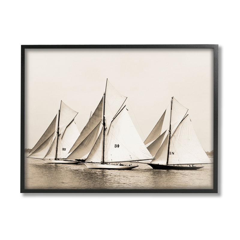 Flotte de voilier rétro encadrée Az-991, Giclée encadrée noir minuit, H 11 po x l 14 po x P 1,5 po