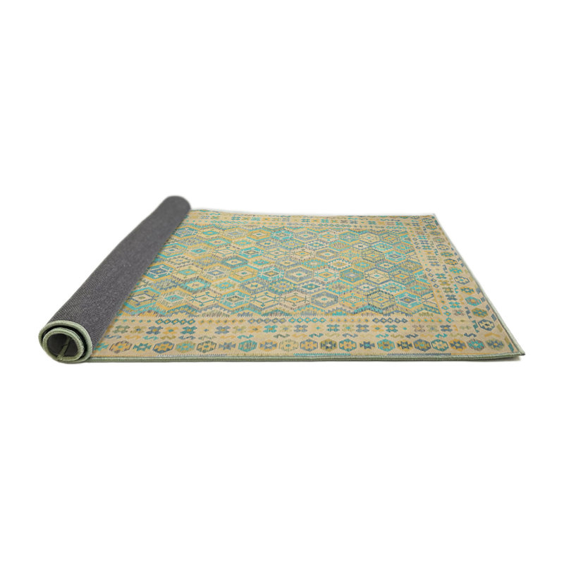 Tapis contemporain beige / vert, Rond 6 pi