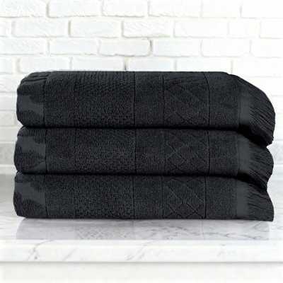 Blue Nile Mills Geometric Luxe Absorbent Cotton Bath Towels, Set Of 3