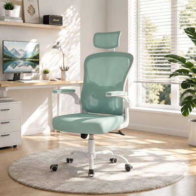 Ergonomic Mesh Office Chair with Adjustable Headrest, Swivel Desk Chair with Flip-Up Arms