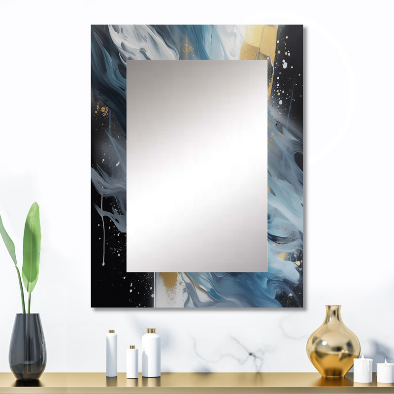 «Blue and White Transcendent Brushstrokes II», peinture abstraite, miroir mural décoratif bleu, impression d'art en métal