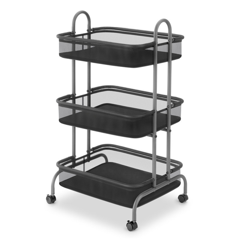 Whitmor Gunmetal Gray Metal Mesh 3-Tier Rolling Cart with Wheels