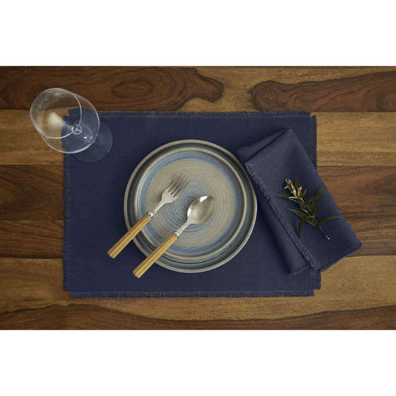 Fringe - 100% Pure Linen Dinner Napkins, Navy