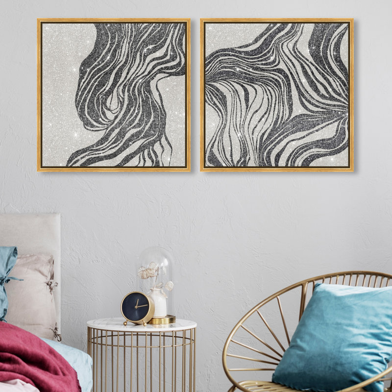 Emotional Set Canvas Abstract Print by Oliver Gal, Black Frame, 12 x 12, 21"H x 21"W, Gold Floater Frame