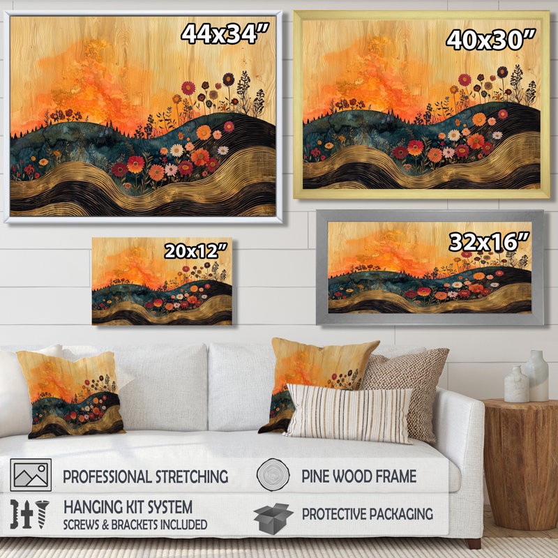 «Brighouse Orange Summer Wildflowers Flowers Field I», art mural fleurs sauvages, Toile tendue, Ne s’applique pas