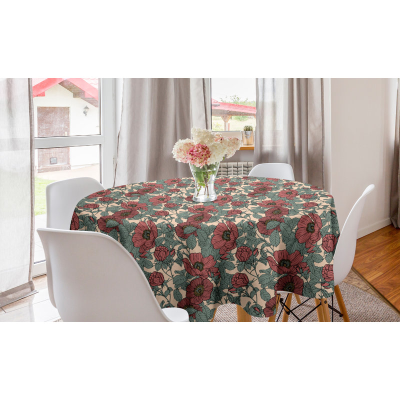 Ambesonne Floral Round Tablecloth, Clutter Of Wild Roses Leaves Calm Soft Pastel Tones Romantic Details Pattern, Circle Table Cloth Cover For Dining Room Kitchen Decoration, 60", Multicolor