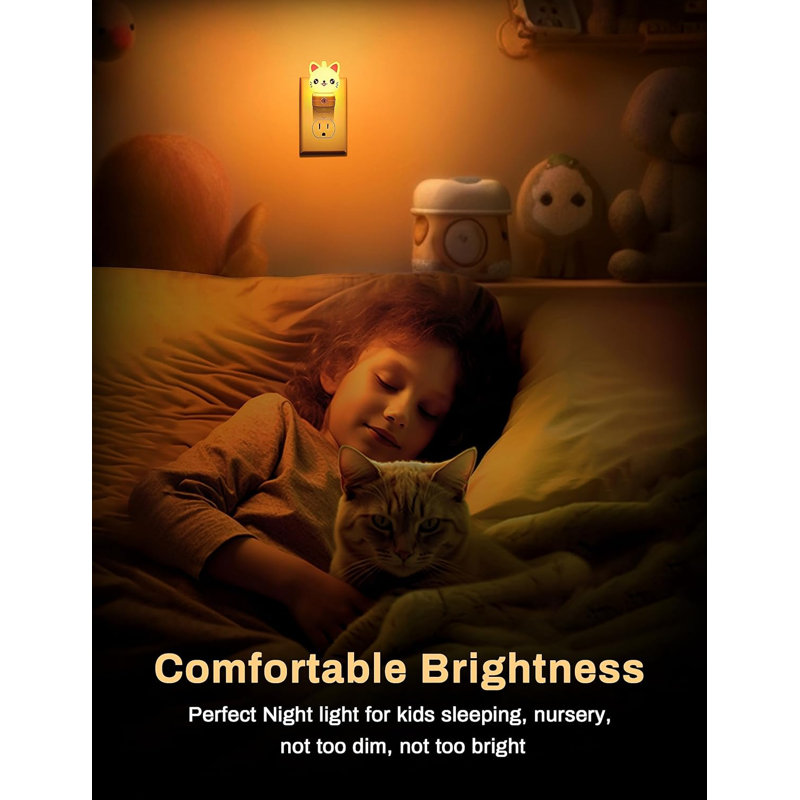 Square Wall Light Black Plug-In Night Light With Light Sensor, 5000K Daylight, Sliding Dimmer