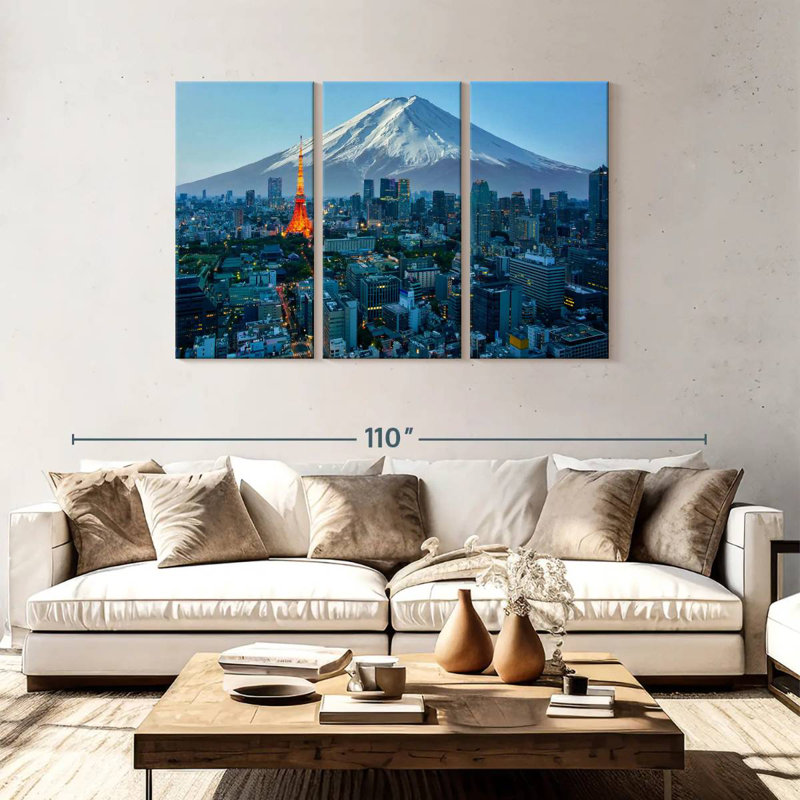 Mont Sirci, mont Fuji, paysage urbain de Tokyo, H 48 po x l 74 po