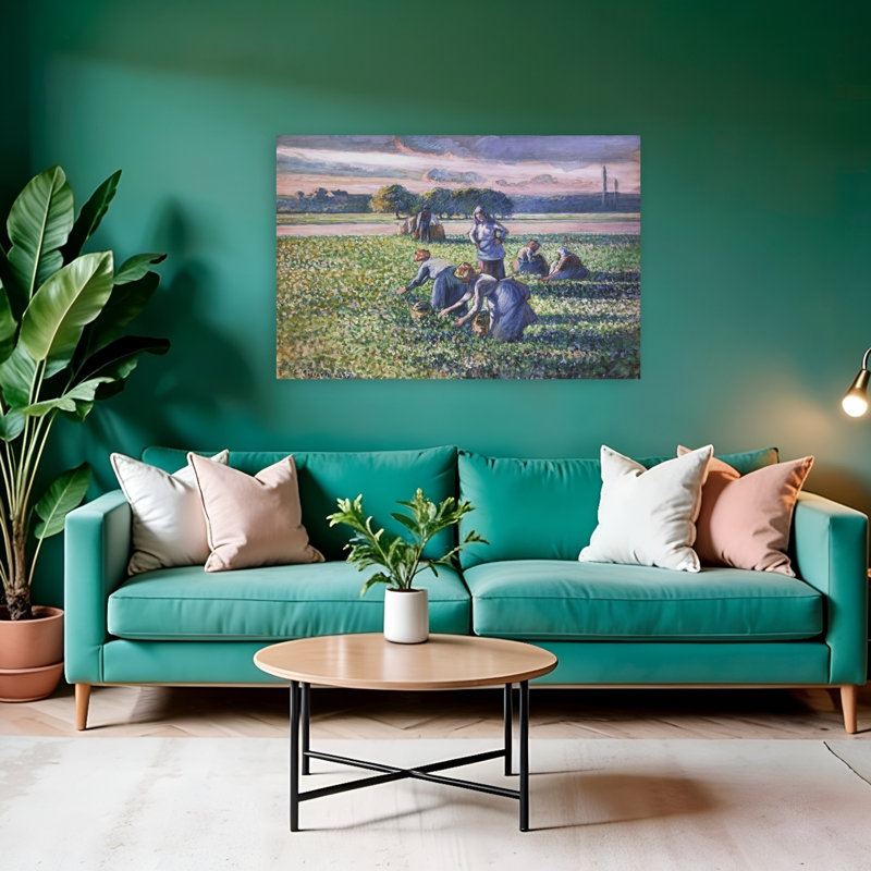Picking Peas Classic Abstract Landscape Spring Wall Art Print by Camille Pissarro - 1 Piece Wrapped Canvas Wall Art