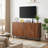 Mid-Century Modern Walnut Sideboard Buffet Cabinet, 59*16*33 inches Geometric Carved Storage Cabinet with Metal Legs, Multi-Purpose Credenza for Living Room