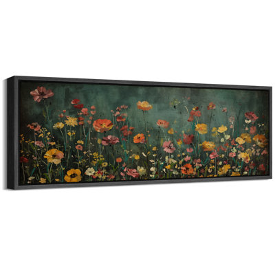 Moody Green Wildflower Florals Modern Decor Extra Large Pictures Framed Canvas Print Wall Art