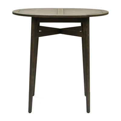 Outdoor Wood Bar Table With Rustic Character - Slat Design And Solid Legs Grey Slatted Top For A Stylish Escape