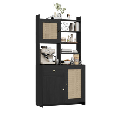 Armoire de cuisine de 71 po de hauteur avec tablette réglable, support pour micro-ondes, armoire de rangement pour cuisine, salle à manger et salon
