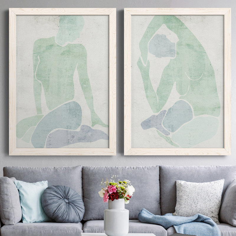 Stretching III - ensemble de 2 peintures encadrées, H 37,5 po x l 55 po x P 1,5 po, Toile avec cadre blanc