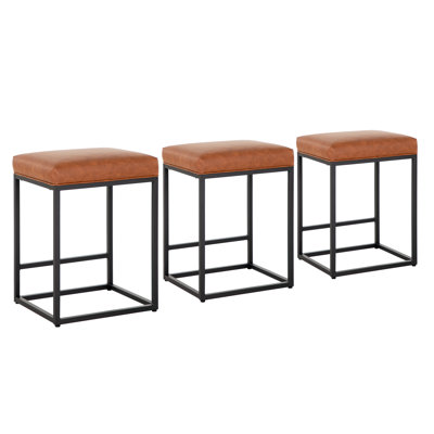 Romigh Upholstered Counter Stool with Metal Frame (Set of 3)