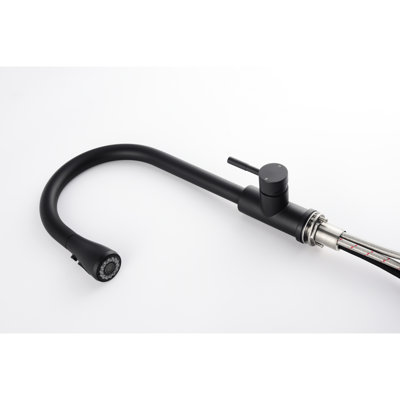 Matte Black Stainless Steel Pull Out Spray Kitchen Faucet, 360 Rotating Nozzle, Single Handle For Optimal Water Delivery And Temperature Control Faucet With Spray, Rotatable Supply Management