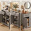 Buffet 55 po avec 3 tiroirs et tablettes réglables, armoire de rangement grise pour café, gris-1836501904