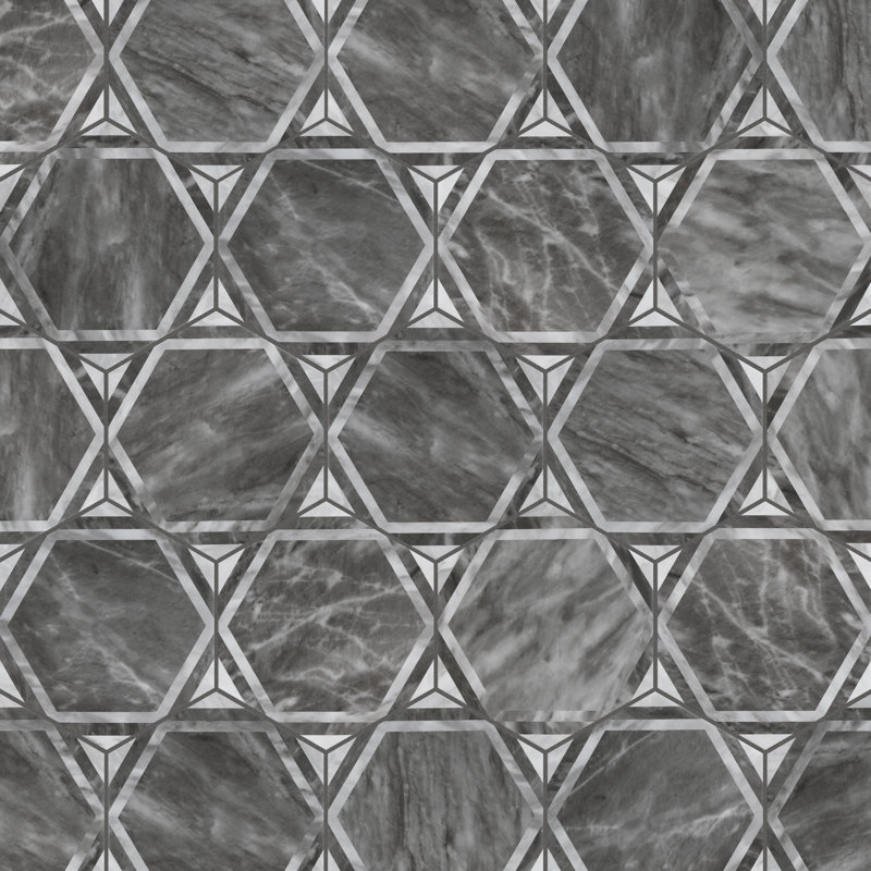 Classico Bardiglio Hex Dimension 7" x 8" Porcelain Patterned Wall & Floor Tile, Dark