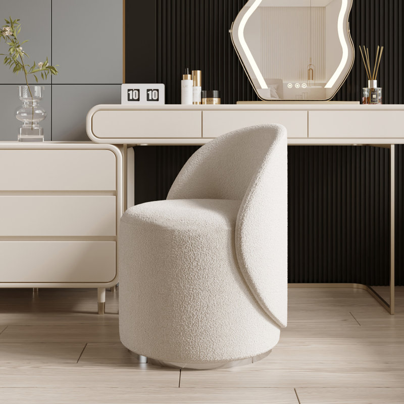 Modern Backrest Dressing Stool Rotating Luxury Dressing Stool, Suitable For Bedrooms And Living Rooms, White 