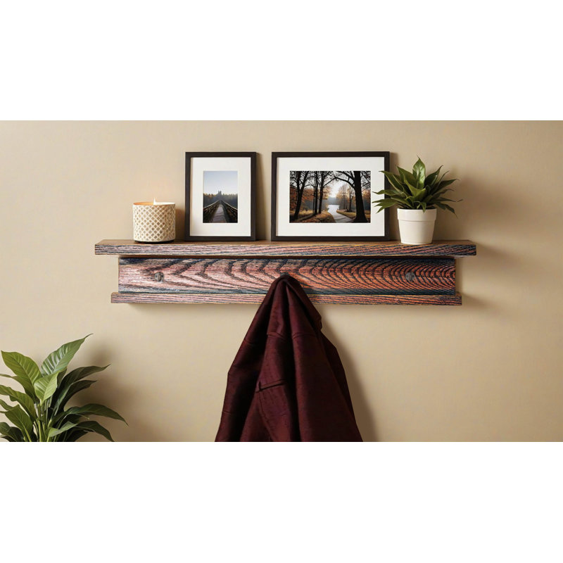 Rayne 3 Piece Oak Shelves With Hooks, 6.75" H x 36" W x 6" D