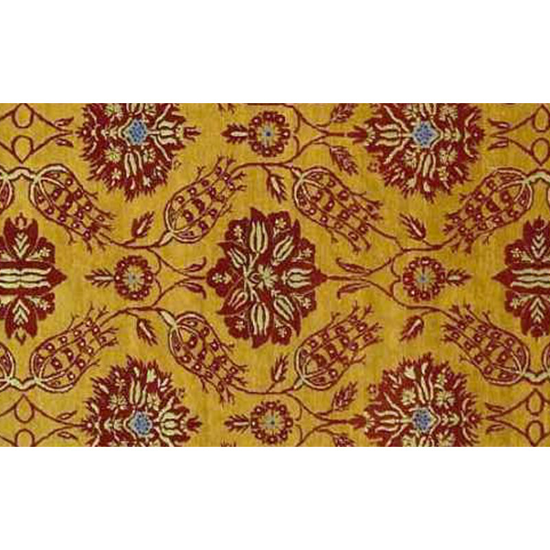 Tapis de zone en laine or/rouge 4 pi x 6 po main one-of-kind noué la Diann