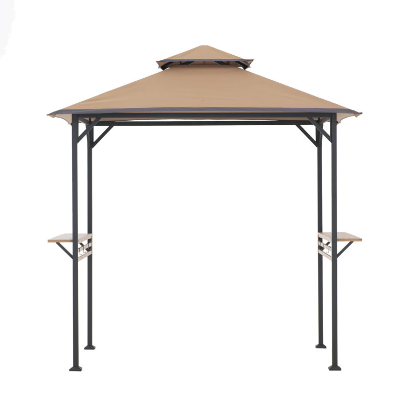 Khaki Double-Tiered Canopy Grill Gazebo with Black Steel Frame