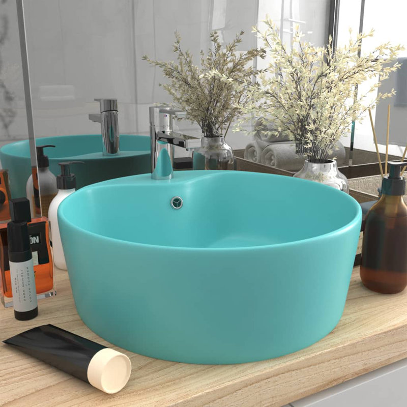 Lavabo de luxe avec trop-plein mat 14,2 x 5,1 po vidaXL, Vert clair