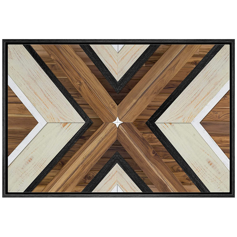 "Geometric Brown Wood Polygons", formes abstraites - cadre flottant, impression sur toile, Noir, H 16 po x l 24 po x P 1,5 po