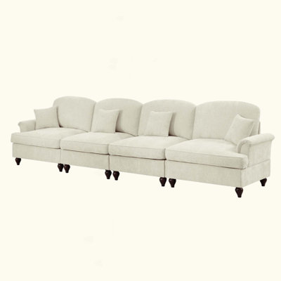 Canapé de style Mid-Century désossé avec accoudoirs évasés et volants amovibles