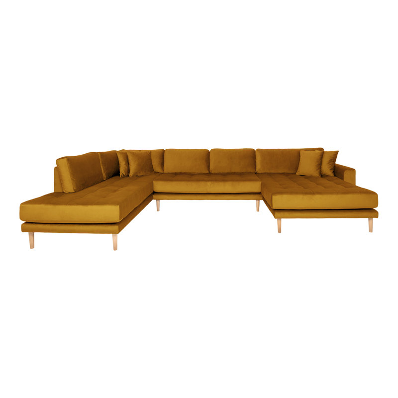 Hunnicutt 6 Seater Velvet U-shaped Sofa, Yellow, Left Hand Facing