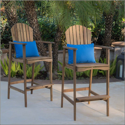 Tabourets de bar d'extérieur en bois d'acacia Adirondack, ensemble de 2