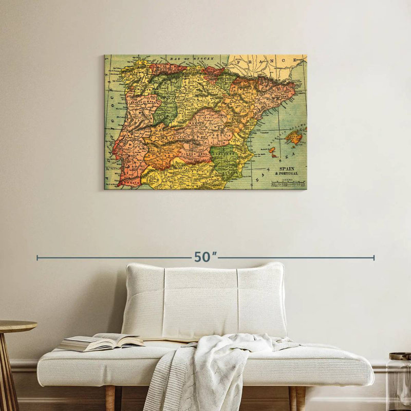 Carte d'Alazia, Espagne et Portugal, H 24 po x l 36 po