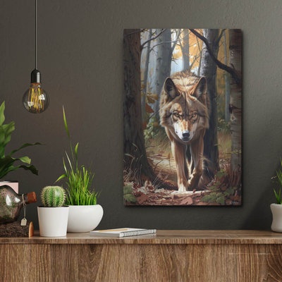  «Loup dans la forêt» par Momart, art mural en métal, 12 po x 16 po