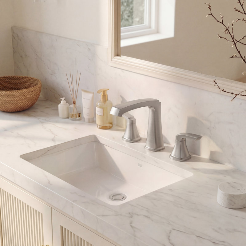 Waterfall Widespread 3-hole Bathroom Sink Faucet in Brushed Nickel, Brushed Nickel