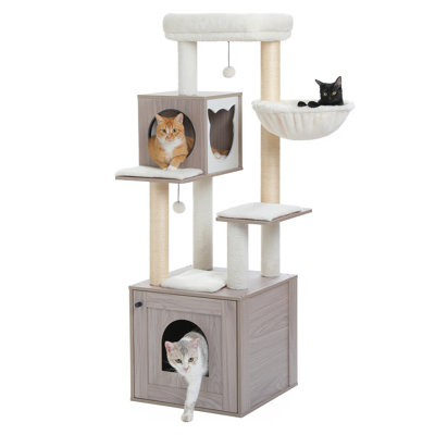Deluxe Condos Wooden Beige Cat Tower