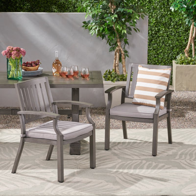 Outdoor Modern Aluminum Dining Chair With Cushion (Set Of 2), Dark Gray And Silver