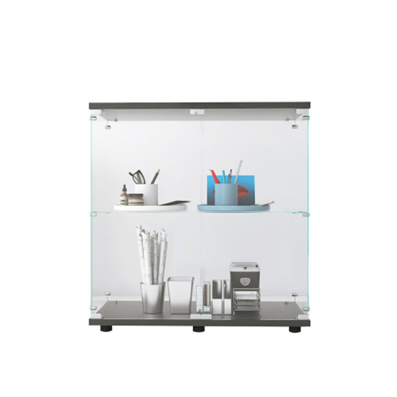 Vitrine en verre 2 couches avec 2 portes, Noir; transparent