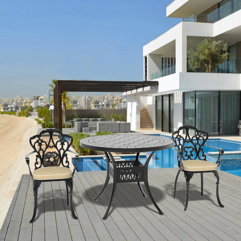 Black Aluminium Patio Chairs And Table - Ergonomic, Cushion Included, Space Saving Cast Aluminum Dining Black, Cushions, Long-Lasting Durability