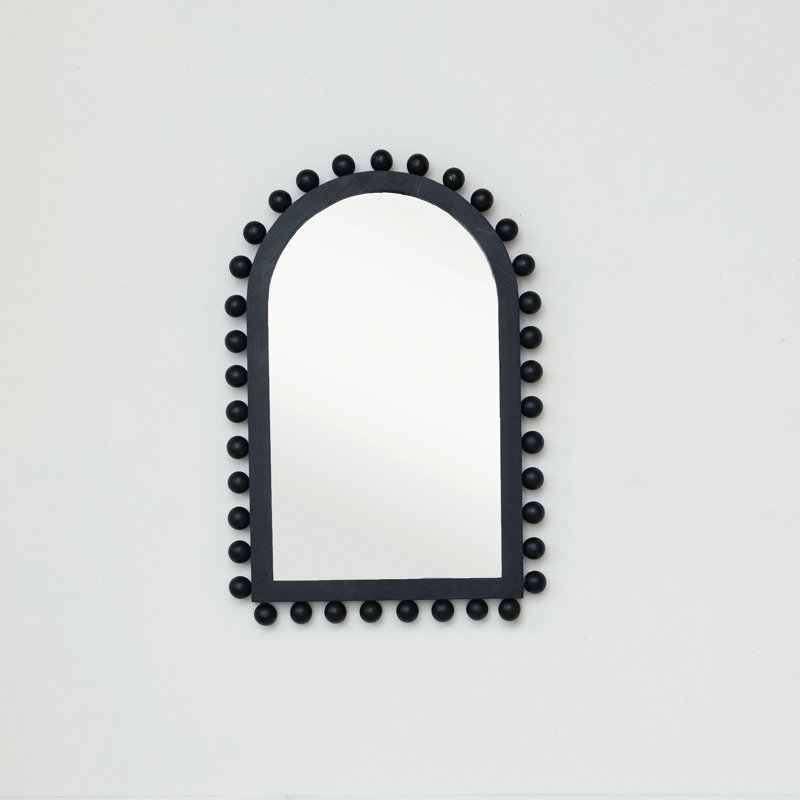 Willa Wood Ball Framed Arched Wall Mirror, 31.5" x 21", Black